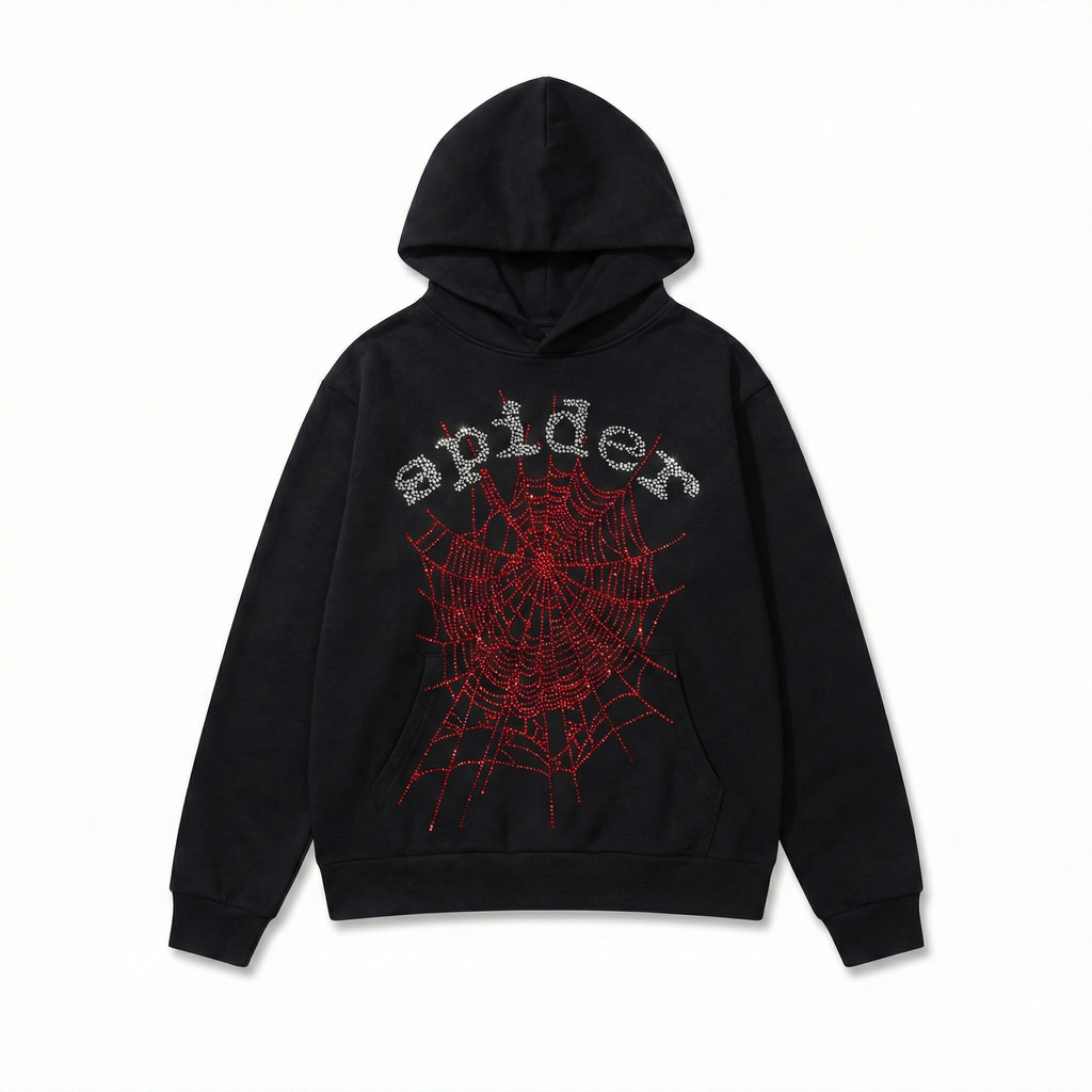 Sp5der Rhinestone OG Web V2 Hoodie - Black