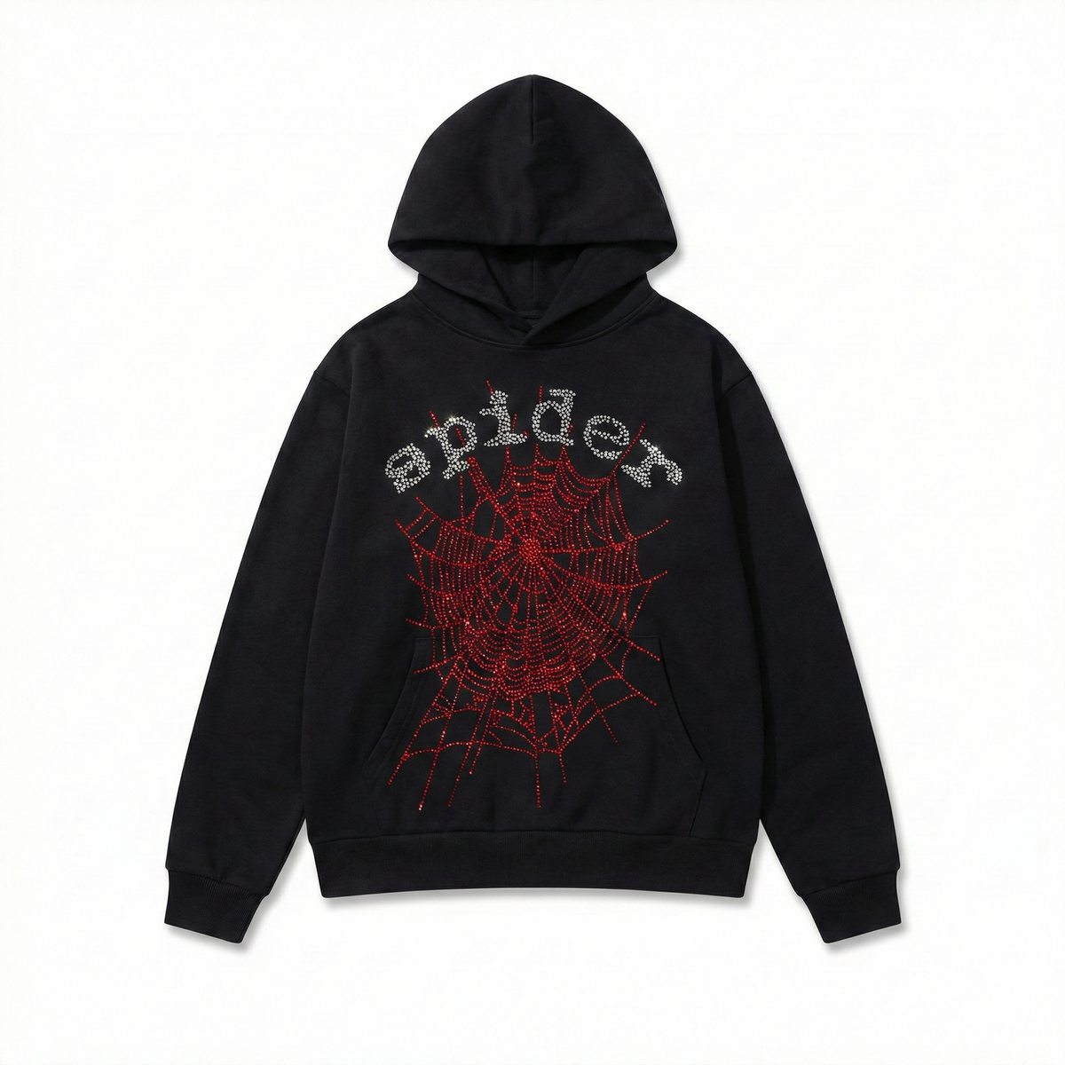 Sp5der Rhinestone OG Web V2 Hoodie - Black