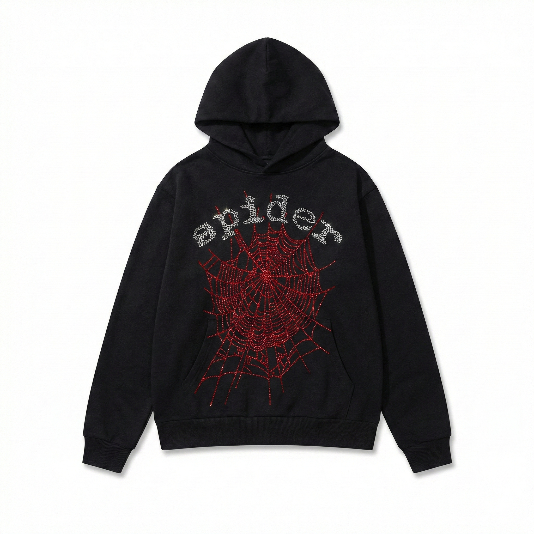 Sp5der Rhinestone OG Web V2 Hoodie - Black