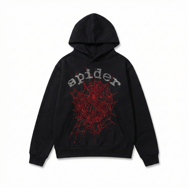 Sp5der Rhinestone OG Web V2 Hoodie - Black