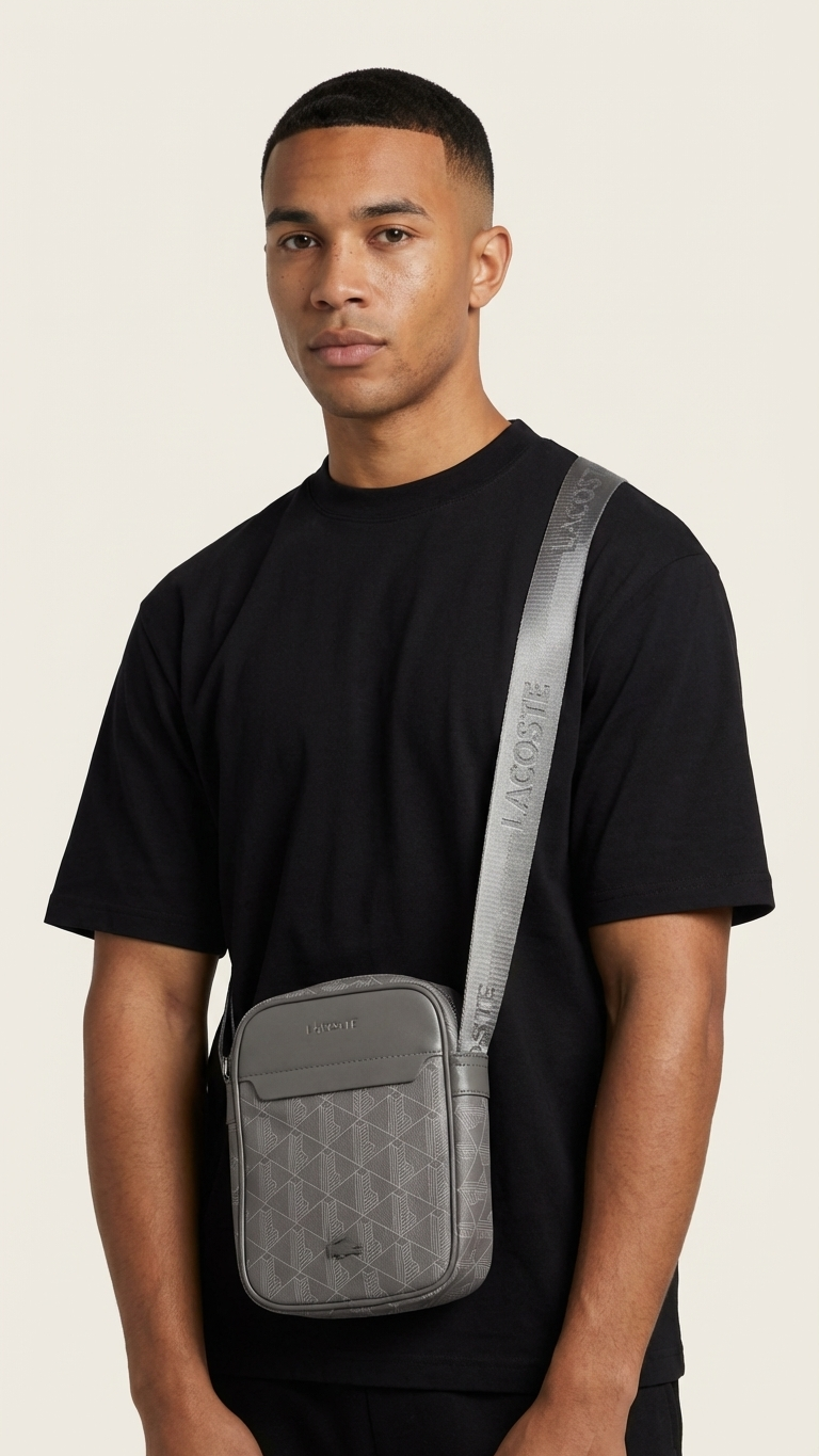 Lacoste The Blend Monogram Vertical Shoulder Bag - Grey