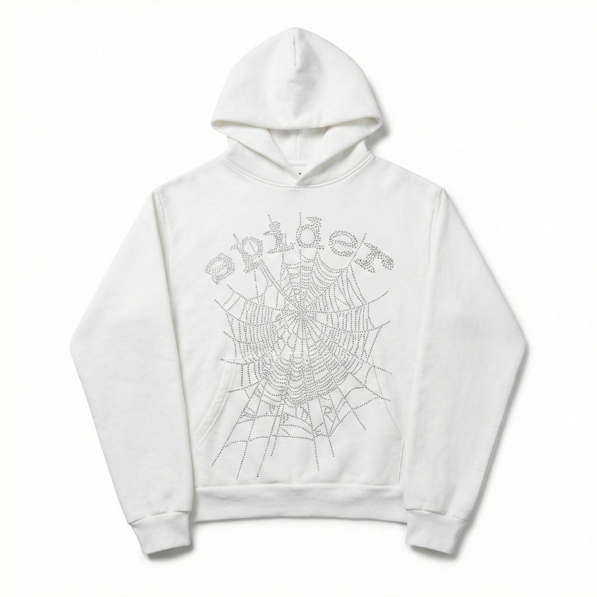 Sp5der Rhinestone OG Web V2 Hoodie - White