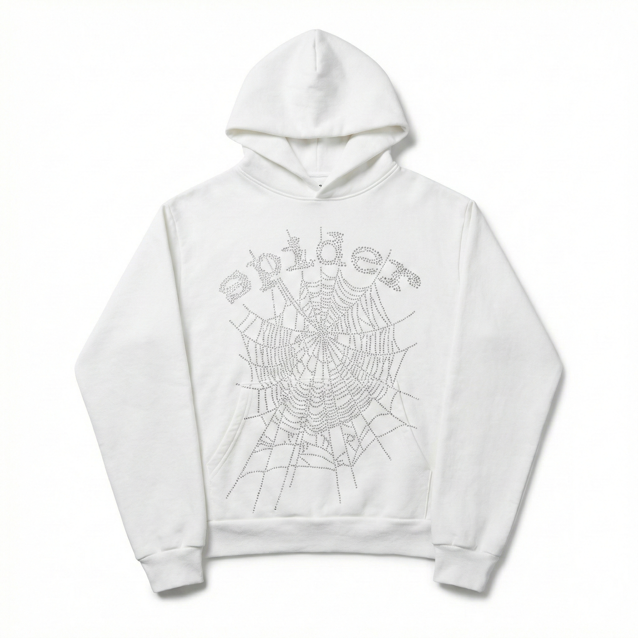 Sp5der Rhinestone OG Web V2 Hoodie - White